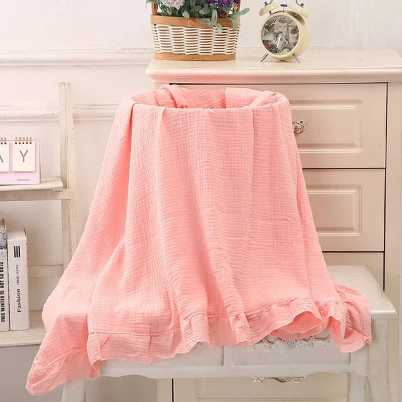 Organic Cotton Ruffled Muslin Baby Swaddle Blanket