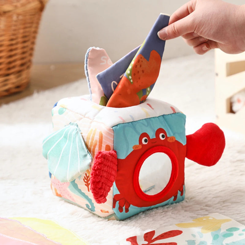 Baby Montessori Toys Cotton Tissue Box Colorful Soft Sensory Toys For Newborn Finger Exercising Pumping Silk Scarf Baby Gife Toy