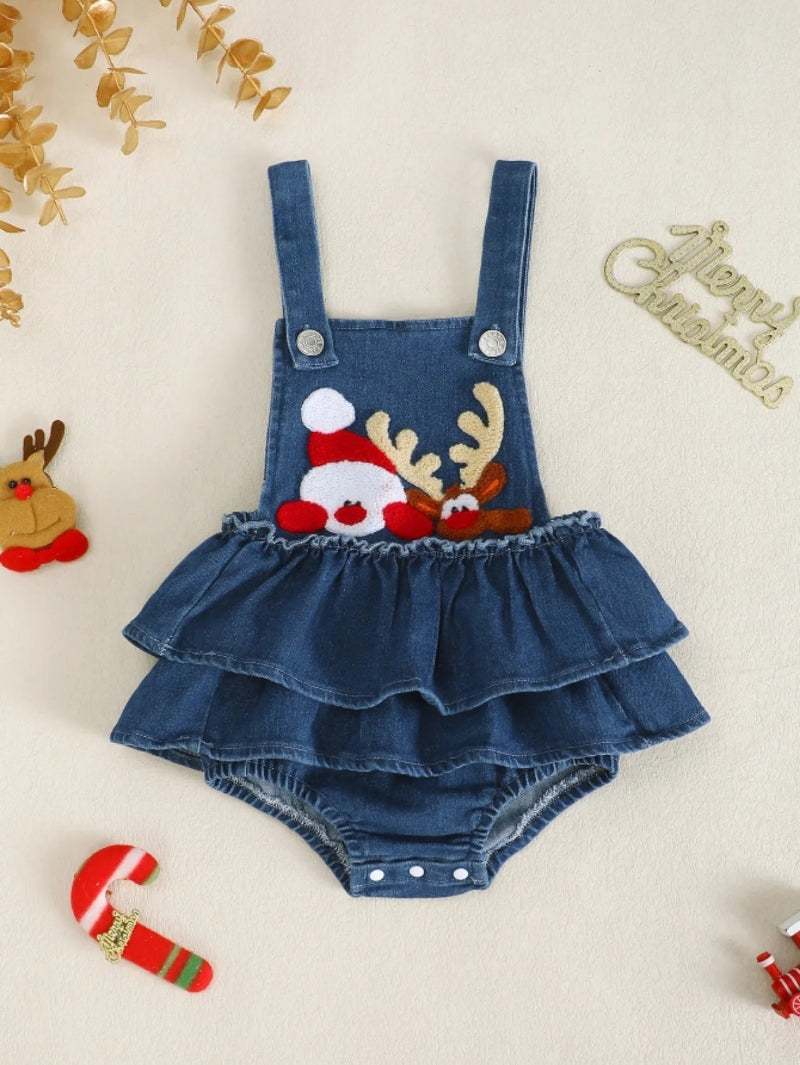 Baby Girl's Embroidered Towel Pattern Denim Dress Infant Clothing Toddler Girls' Outfit