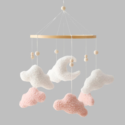 Wooden Crib Mobile Baby Bed Bell Rattle Toy Soft Felt Cartoon Bear Mobile Hanging Newborn Music Box Bed Bell Hanging Bracket Toy