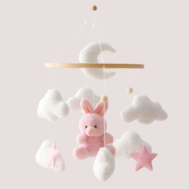 Wooden Crib Mobile Baby Bed Bell Rattle Toy Soft Felt Cartoon Bear Mobile Hanging Newborn Music Box Bed Bell Hanging Bracket Toy