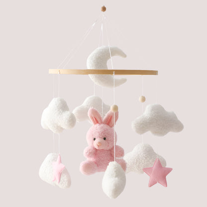 Wooden Crib Mobile Baby Bed Bell Rattle Toy Soft Felt Cartoon Bear Mobile Hanging Newborn Music Box Bed Bell Hanging Bracket Toy