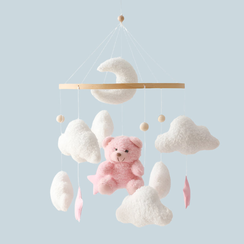 Wooden Crib Mobile Baby Bed Bell Rattle Toy Soft Felt Cartoon Bear Mobile Hanging Newborn Music Box Bed Bell Hanging Bracket Toy