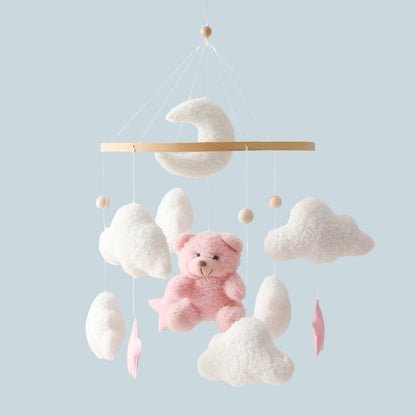 Wooden Crib Mobile Baby Bed Bell Rattle Toy Soft Felt Cartoon Bear Mobile Hanging Newborn Music Box Bed Bell Hanging Bracket Toy