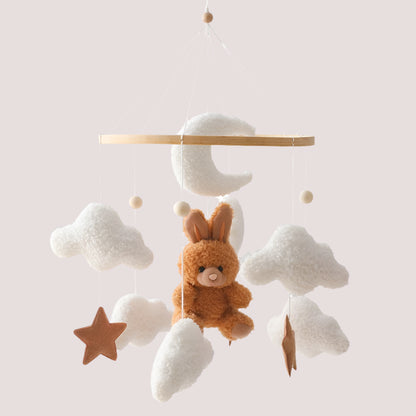 Wooden Crib Mobile Baby Bed Bell Rattle Toy Soft Felt Cartoon Bear Mobile Hanging Newborn Music Box Bed Bell Hanging Bracket Toy