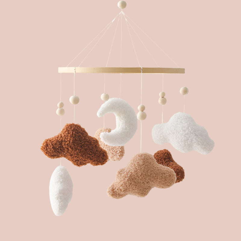 Wooden Crib Mobile Baby Bed Bell Rattle Toy Soft Felt Cartoon Bear Mobile Hanging Newborn Music Box Bed Bell Hanging Bracket Toy