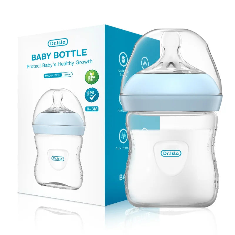 Dr. Isla baby bottle with packaging on a white background