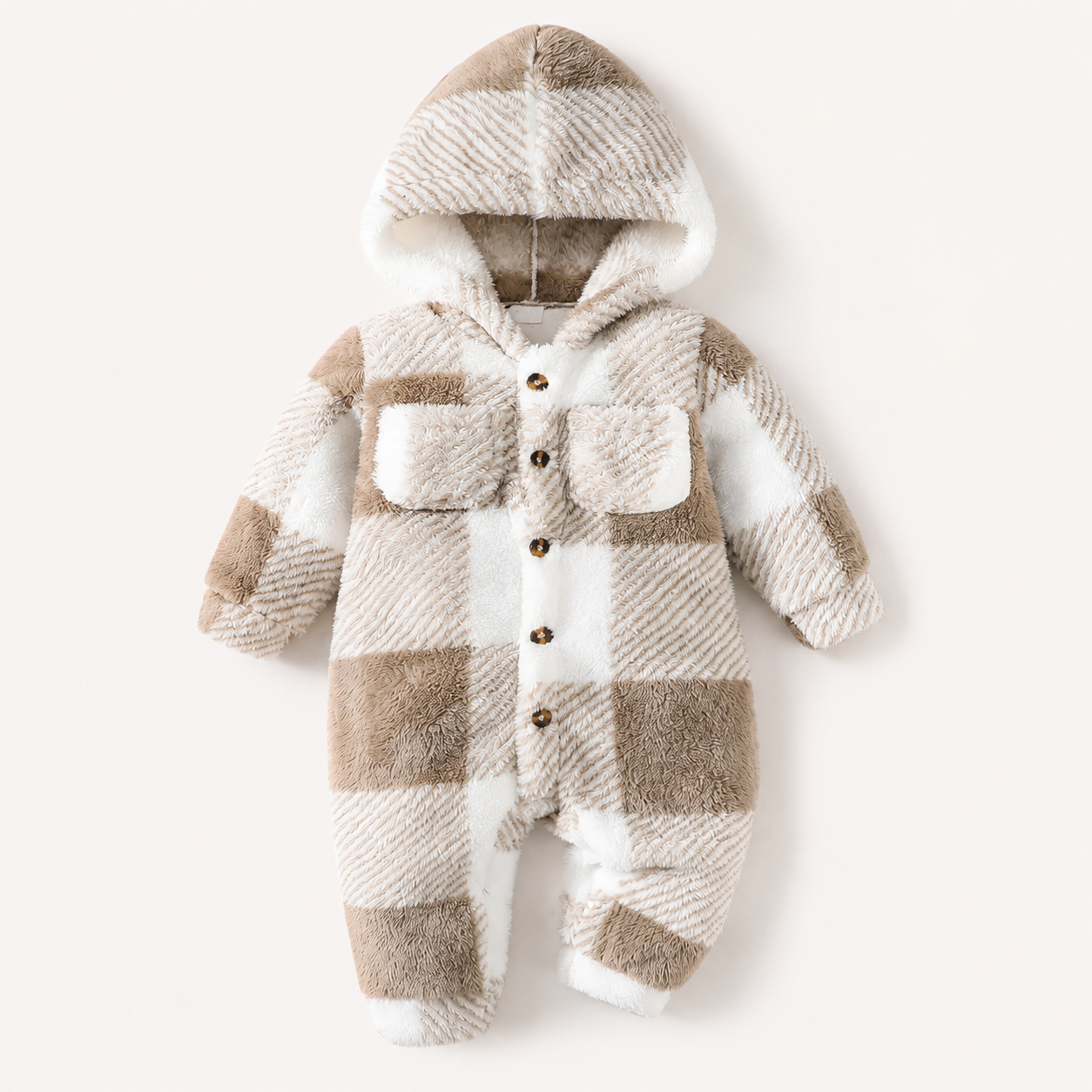 Cozy Plaid Hooded Baby Romper