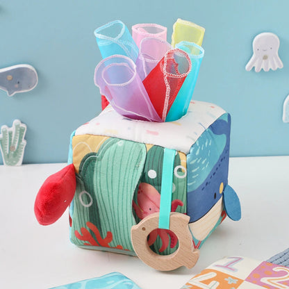 Baby Montessori Toys Cotton Tissue Box Colorful Soft Sensory Toys For Newborn Finger Exercising Pumping Silk Scarf Baby Gife Toy